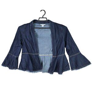 Womens Tommy Bahama Blue Denim Peplum Jacket Flared Sleeves & Frayed Hem Size S